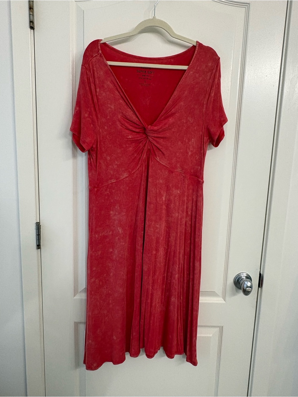 Torrid Super Soft Knit Twist Front Midi Dress Acid Wash Coral Pink 1X EUC